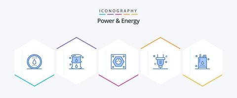 poder e energia 25 pacote de ícones azul, incluindo eletricidade. potência. potência. plugue. potência vetor