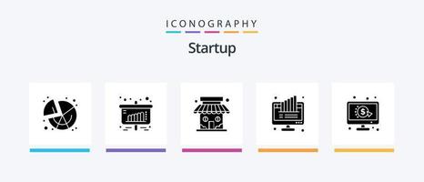 pacote de ícones de glifo 5 de inicialização, incluindo clique. monitor. mercado. computador. gráfico. design de ícones criativos vetor