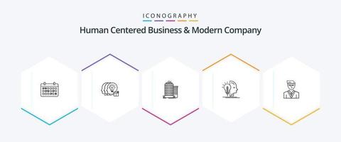 negócios centrados no ser humano e pacote de ícones de 25 linhas de empresa moderna, incluindo homem. fazer. pessoal. mente. principal vetor