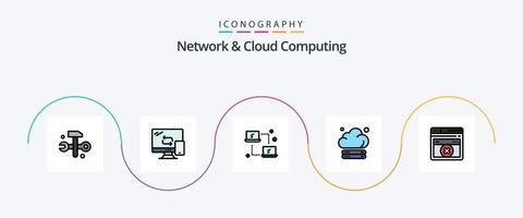 linha de rede e computação em nuvem preenchida com 5 ícones planos, incluindo web. tecnologia. Informática. armazenar. nuvem vetor