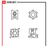 pacote de interface do usuário de 4 cores planas básicas de linhas preenchidas de documento de configuração de hotel de salva-vidas passe elementos de design de vetores editáveis