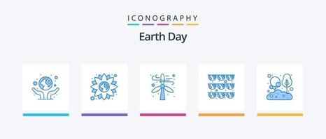 pacote de ícones do dia da terra azul 5, incluindo folhas. Festa. ecologia. verde. terra. design de ícones criativos vetor