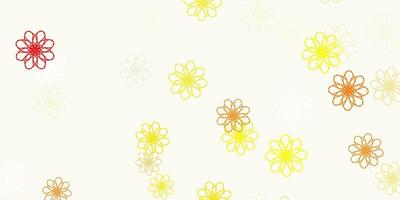 padrão de doodle de vetor laranja claro com flores.