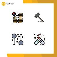 4 ícones criativos, sinais e símbolos modernos de leilões de economia de martelo de moedas, elementos de design de vetores editáveis legais