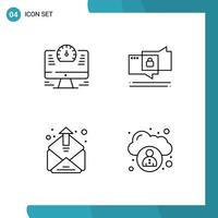 grupo de símbolos de ícone universal de 4 cores planas modernas de linhas preenchidas de e-mail de computador, relógio de segurança, elementos de design de vetores editáveis