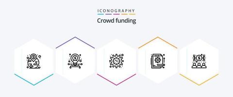 pacote de ícones de 25 linhas de crowdfunding, incluindo banqueiro. financiamento. financiamento. detalhe vetor