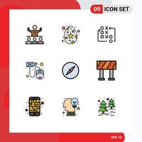9 interface do usuário pacote de cores planas de linha cheia de sinais modernos e símbolos de carta e-mail tática de dados de ovo estrela elementos de design de vetores editáveis