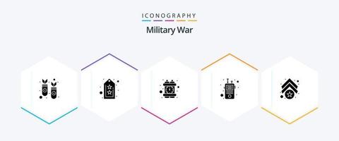 pacote de ícones de 25 glifos de guerra militar, incluindo exército. walkie. crime. falante. comunicação vetor