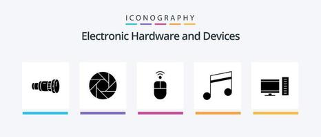 pacote de ícones de glifo 5 de dispositivos, incluindo computador. música. foto. meios de comunicação. sem fio. design de ícones criativos vetor