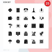 conjunto de glifos sólidos de interface móvel de 25 pictogramas de ferramenta de recreação de seta de download êmbolo elementos de design de vetores editáveis