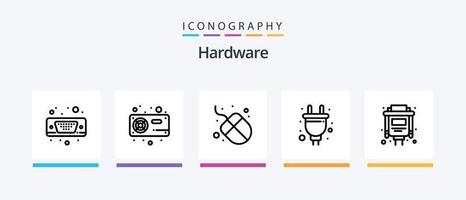 pacote de ícones da linha 5 de hardware, incluindo . jogador. porta. hardware. computador portátil. design de ícones criativos vetor