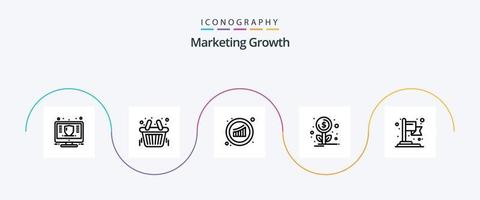 pacote de ícones de linha 5 de crescimento de marketing, incluindo conquista. crescimento. loja. financiamento. vendas vetor