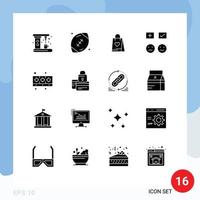 conjunto de 16 sinais de símbolos de ícones de interface do usuário modernos para adicionar elementos de design de vetores editáveis de saco feliz de rúgbi triste