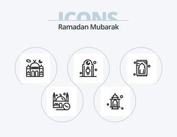 design de ícones do pacote de 5 ícones da linha do Ramadã. luminária. lanterna. masjid. namaz. tapete vetor
