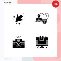 pacote de 4 sinais e símbolos de glifos sólidos modernos para mídia impressa na web, como seguro de fotografia de flecha, proteger elementos de design de vetores editáveis