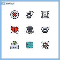 conjunto de 9 sinais de símbolos de ícones de interface do usuário modernos para filtro de funil convite zíper coração elementos de design de vetores editáveis