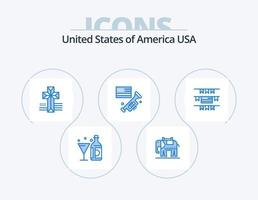 design de ícones do pacote de 5 ícones azuis dos eua. americano. bandeirinhas. americano. americano. alto falante vetor