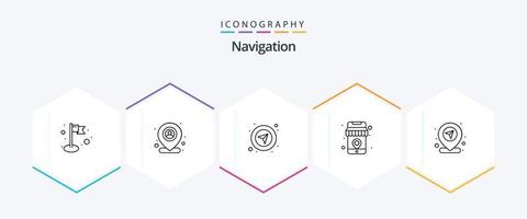 pacote de ícones de 25 linhas de navegação, incluindo pin. localização. GPS. PIN. localização vetor