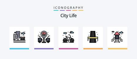 linha de vida da cidade cheia de 5 ícones incluindo . lixo. caminhão. vida. olhar fixamente. design de ícones criativos vetor