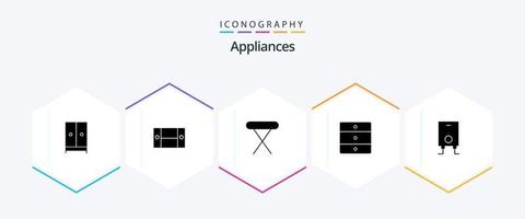 Pacote de ícones de 25 glifos de aparelhos, incluindo caldeira. eletrodomésticos. eletrodomésticos. casa. tabela vetor