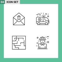 pacote de 4 sinais e símbolos modernos de cores planas de linha preenchida para mídia impressa na web, como elementos de design de vetores editáveis de ambulância de labirinto de correio