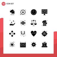 pacote de glifos sólidos de 16 símbolos universais de design de site multimídia de caridade em dólar elementos de design de vetores editáveis