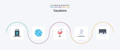 pacote de ícones de 5 planos de férias, incluindo . copo de suco. condicionador. ac vetor