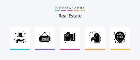 pacote de ícones imobiliários glifo 5 incluindo propriedade. localização. Estado. venda. desconto. design de ícones criativos vetor