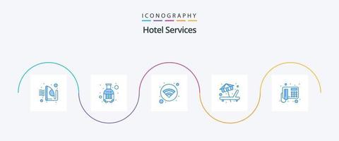 pacote de ícones azul 5 de serviços de hotel, incluindo telefone. ligar. hotel. serviço. espreguiçadeira vetor