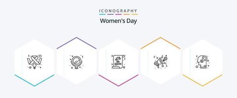 pacote de ícones de linha do dia 25 das mulheres, incluindo feminismo. apresentação. Saldo. opinião. comentários vetor