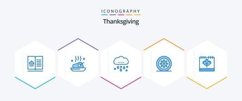 pacote de ícones azuis de ação de graças 25, incluindo cozinha. jantar. refeição. bolo. chuvoso vetor