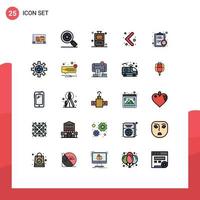 25 interface do usuário pacote de cores planas de linha cheia de sinais e símbolos modernos de navegação de prazo de viagem de eficiência mundial elementos de design de vetores editáveis