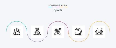 pacote de ícones da linha 5 de esportes, incluindo bola. jogos. fita. boliche. raquete vetor