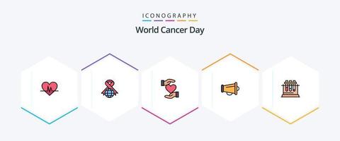 pacote de ícones de linha preenchida do dia mundial do câncer 25, incluindo favorito. dar. fita. coração. Câncer vetor