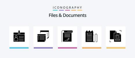 pacote de ícones de glifo 5 de arquivos e documentos, incluindo fatura. Confira. plano. caderno. conhecimento. design de ícones criativos vetor