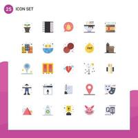 grupo de símbolos de ícone universal de 25 cores planas modernas de comida, bebida, música, tigela, motivação, elementos de design de vetores editáveis