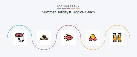linha de praia cheia de pacote de ícones de 5 planos, incluindo relógio. binóculos. costa. roupas. bikini vetor