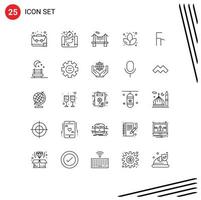pacote de ícones vetoriais de estoque de 25 sinais e símbolos de linha para finanças franco ponte sauna lótus elementos de design vetorial editável vetor