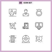 conjunto de 9 sinais de símbolos de ícones de interface do usuário modernos para mulheres, pessoa, pessoa, casamento, elementos de design de vetores editáveis