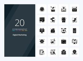 20 ícone de glifo sólido de marketing digital para apresentação vetor