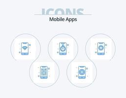 design de ícones do pacote de ícones azuis de aplicativos móveis 5. relógio. relógio. Cuidado. aplicativo. Wi-fi vetor
