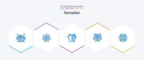 Pacote de ícones azuis do Ramadã 25, incluindo Alcorão. livro. mês. salat. oração vetor