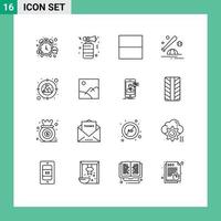 pacote de esboço de 16 símbolos universais de elementos de design de vetores editáveis de taco de festa de boné de foco