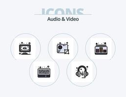 pacote de ícones cheio de linha de áudio e vídeo 5 design de ícone. multimídia. vídeo. colheita. pausa. áudio vetor