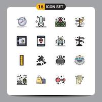 conjunto de 16 sinais de símbolos de ícones de interface do usuário modernos para o dólar do banco seguro, direção à esquerda, à direita, elementos de design de vetores criativos editáveis