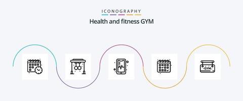 pacote de ícones da linha de ginástica 5, incluindo . o sinal. móvel. placa. encontro vetor