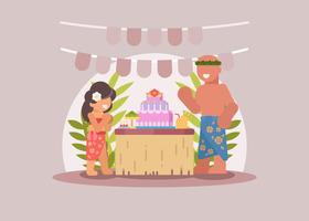Ilustração da festa de aniversário do tema polinésio vetor