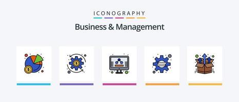 a linha de negócios e gerenciamento preencheu o pacote de 5 ícones, incluindo a caixa. escudo. conta. segurança. proteger. design de ícones criativos vetor