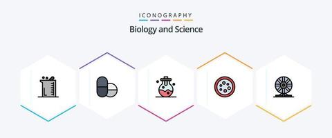 pacote de ícones de 25 linhas preenchidas de biologia, incluindo química. bioquímica. laboratório. laboratório. equipamento vetor