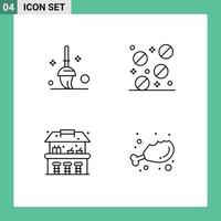 4 ícones criativos, sinais e símbolos modernos de balde, frango, remédio, castelo de areia, comida, elementos de design vetorial editáveis vetor